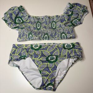 Janie and Jack Kaavia James Union-Wade Vibrant Block Print Bikini Size 16 GUC